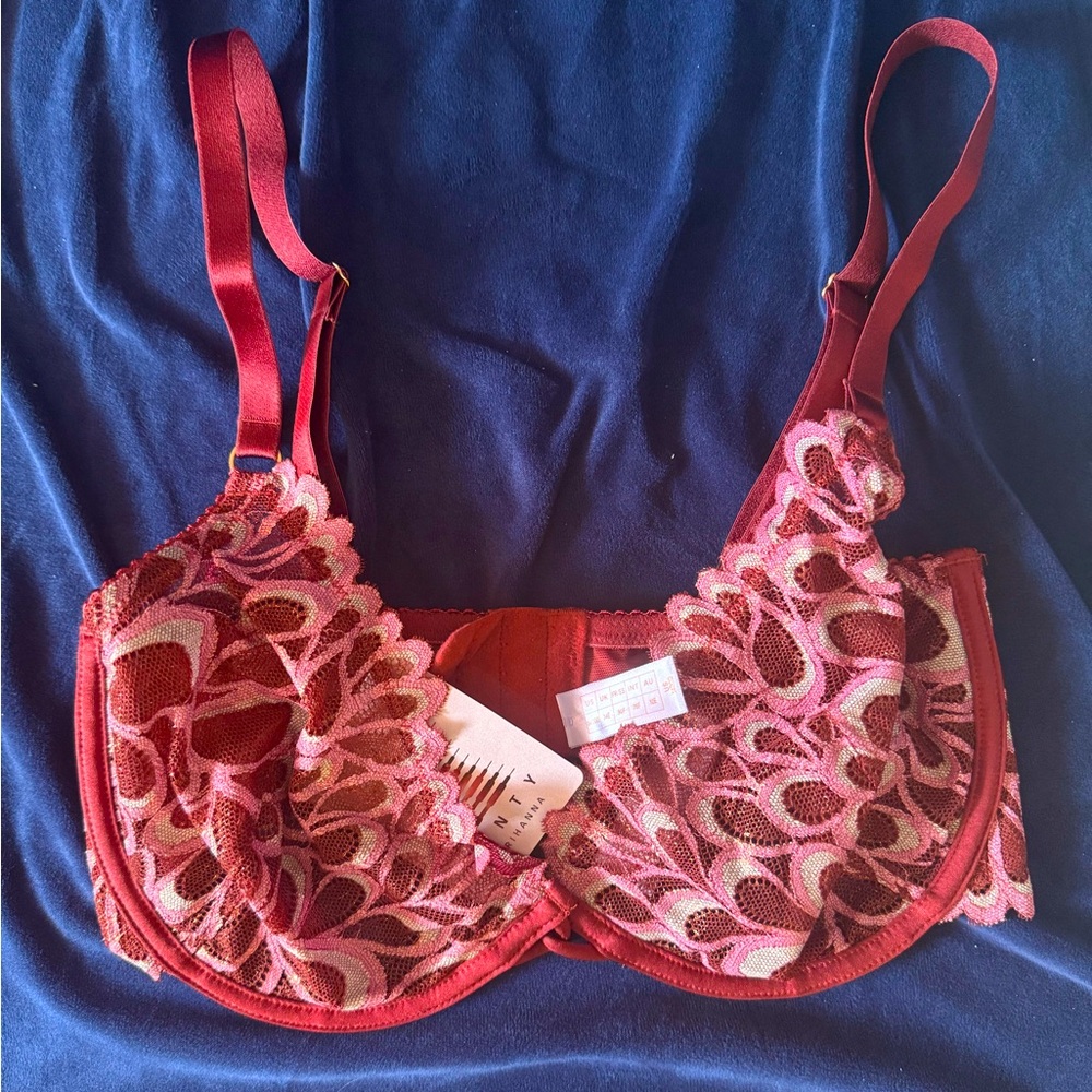 NWT Fenty Savage Not Sorry Ultra Demi Unlined Lace Bra in Sweet Jam Red